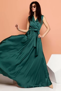 Длинное женское шёлковое платье Фурор в пол изумруд