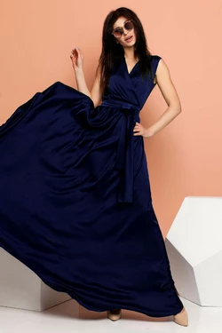 Длинное женское шёлковое платье Фурор в пол темно-синий