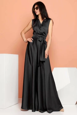 Длинное женское шёлковое платье Фурор в пол чорное